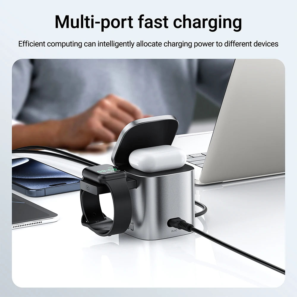 6 in 1 Multifunction 15W Magnetic Wireless Charging Station for Iphone 16 15 Gan PD65W Charging Cube USB C Fast Charging