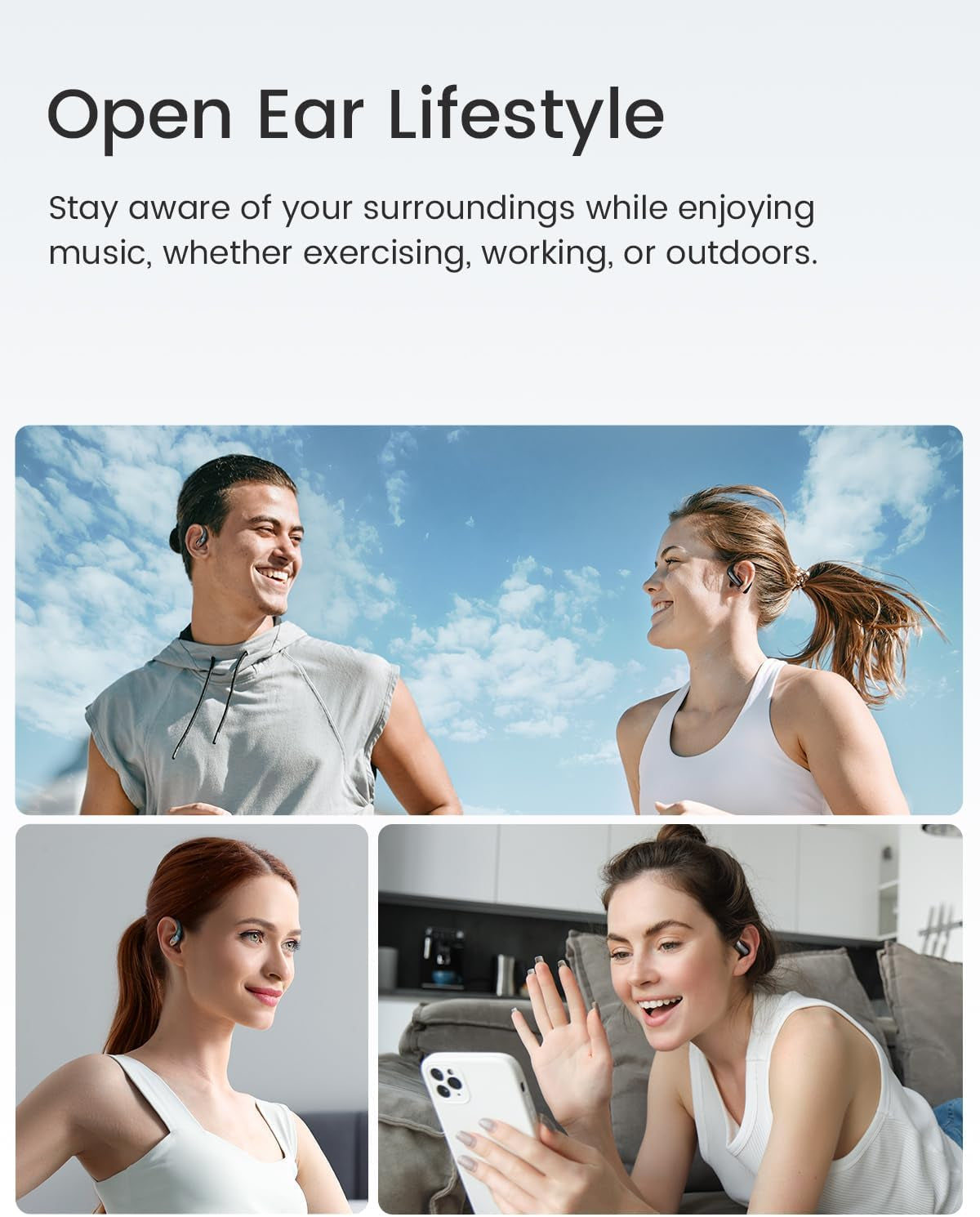 Acefit Air Open Ear Headphones, Wireless Earbuds with Rich Bass, Bluetooth 5.4 Sports Headphones with Charging Case, 32H Playtime Earbuds IP54 Waterproof for Running, Cycling, Walking, Workout