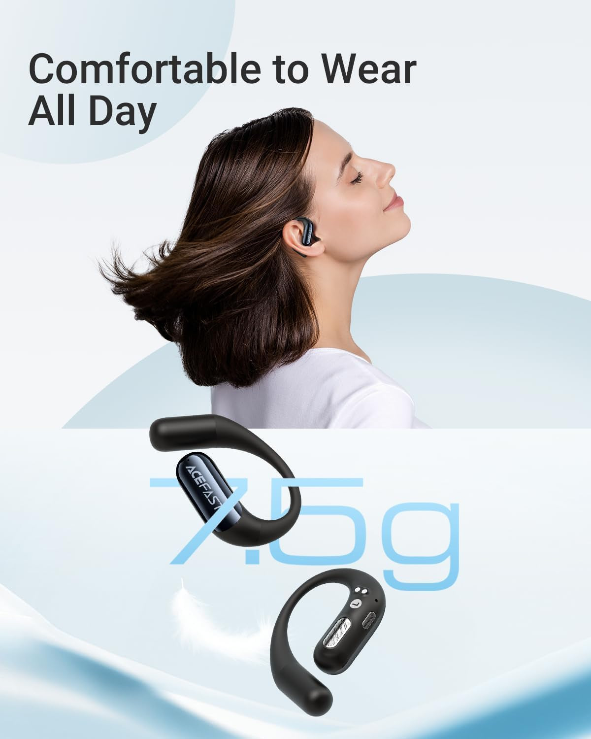 Acefit Air Open Ear Headphones, Wireless Earbuds with Rich Bass, Bluetooth 5.4 Sports Headphones with Charging Case, 32H Playtime Earbuds IP54 Waterproof for Running, Cycling, Walking, Workout