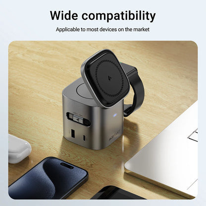 6 in 1 Multifunction 15W Magnetic Wireless Charging Station for Iphone 16 15 Gan PD65W Charging Cube USB C Fast Charging